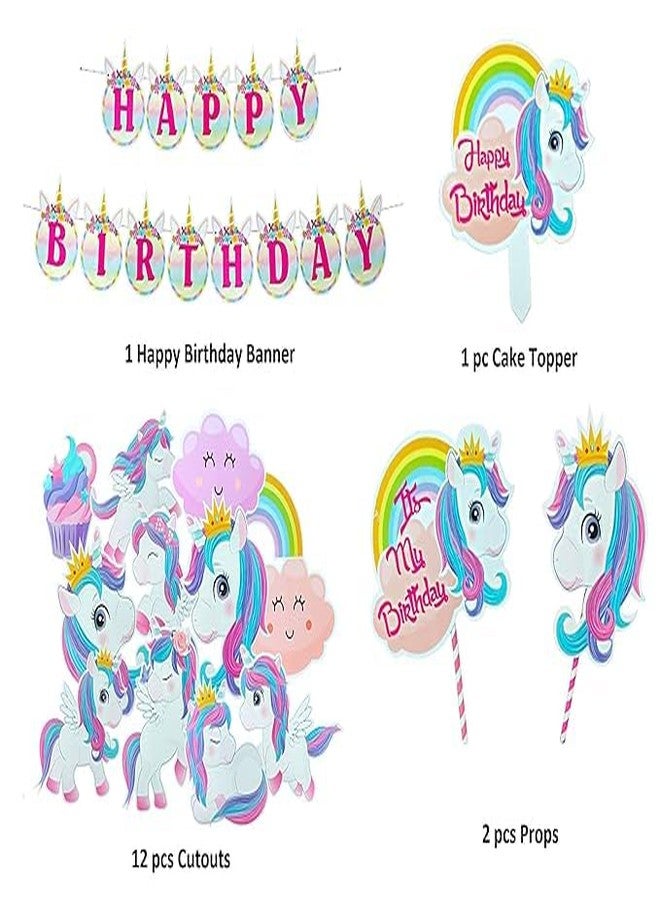 Partyjoy 16 Pieces Unicorn Happy Birthday Banner with Cake Topper Set, Multicolor, , Party Decoration Supplies happy birthday unicorn banner set of 1 - Image 3